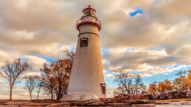 White Lighthouse on Rocks — Dramatic