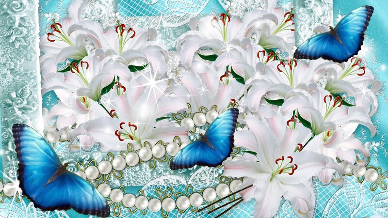 White Lilies and Blue Butterflies