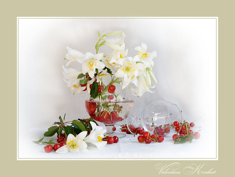 White Lilies and Cherries