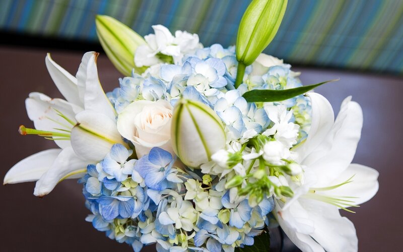 White Lilies and Hydrangeas — Blue