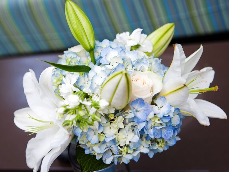 White Lilies and Hydrangeas