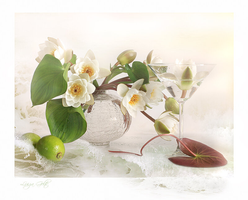 White lilies and lime still life