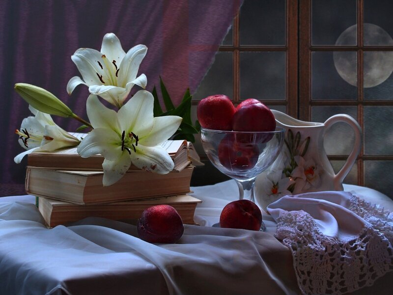 White Lilies and Peaches