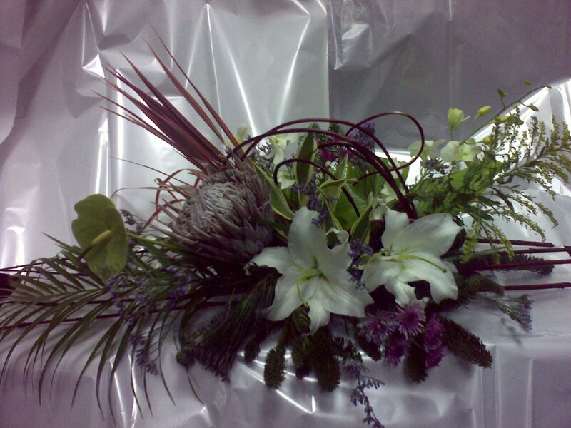 White Lilies and Protea Arrangement