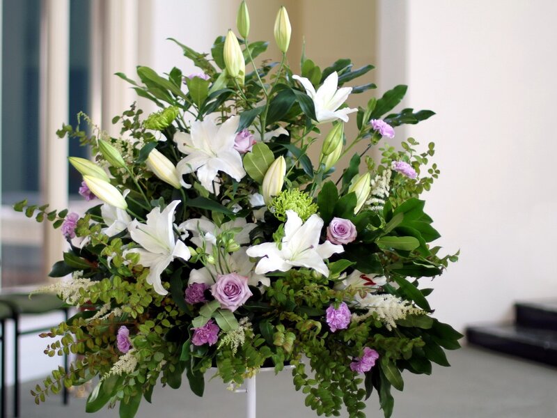 White Lilies and Purple Flowers — Calm, Photograph