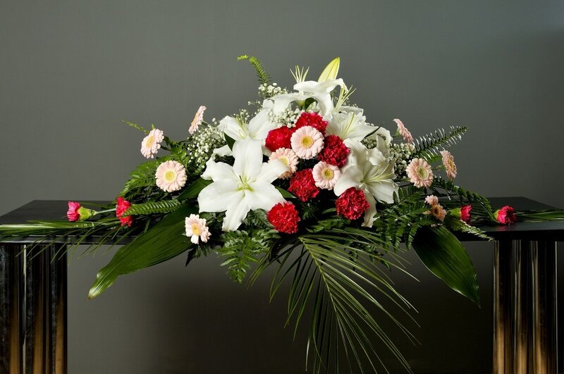 White Lilies and Red Carnations