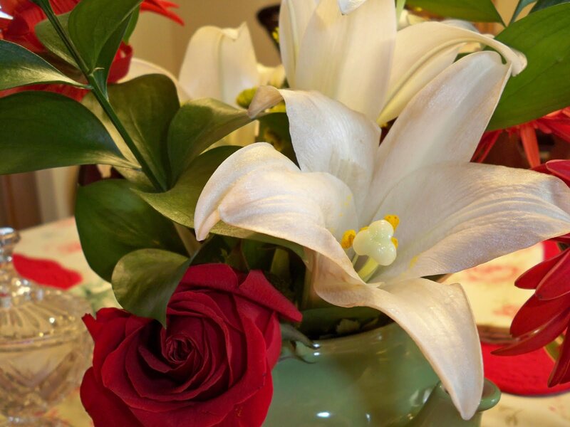 White Lilies and Red Rose