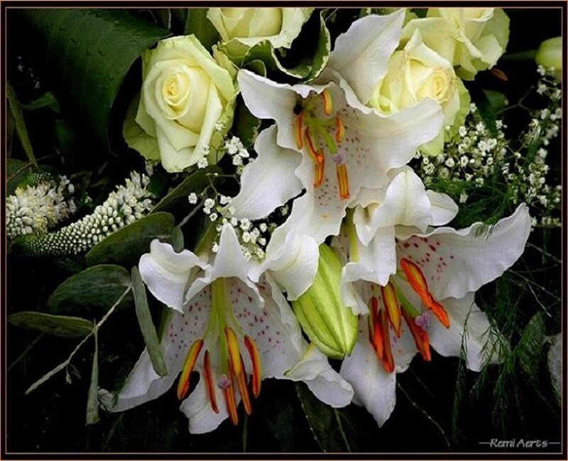 white lilies and roses bouquet