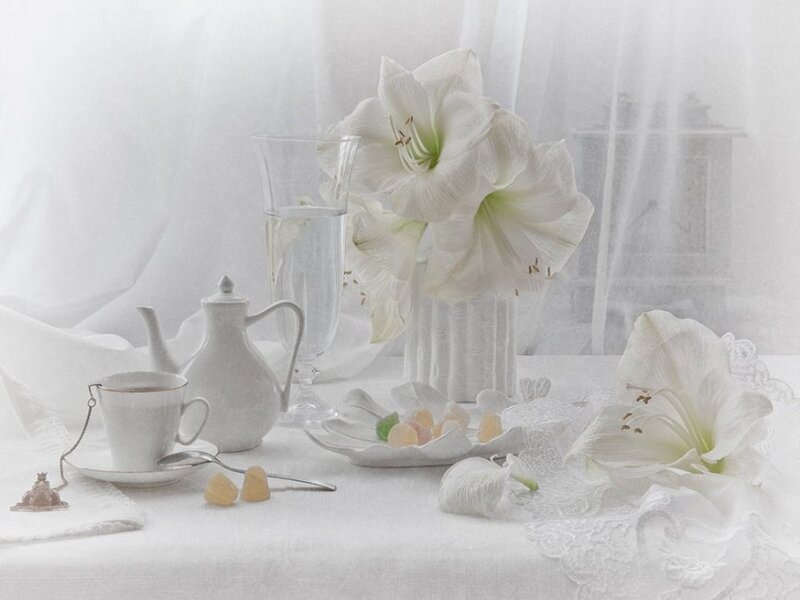 White Lilies and Tea Set — Serene
