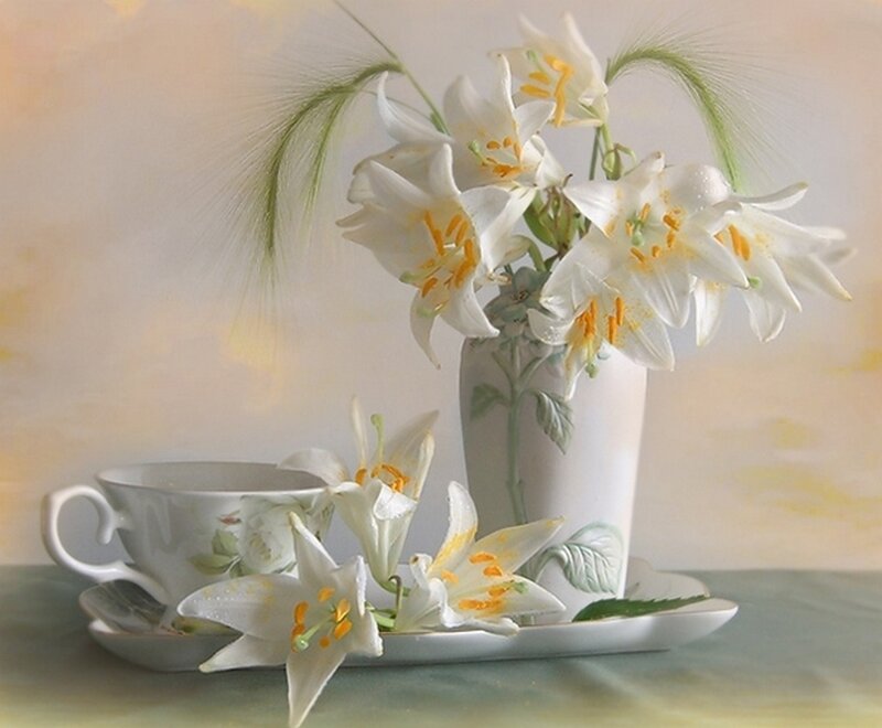 White Lilies in a Vase — Serene