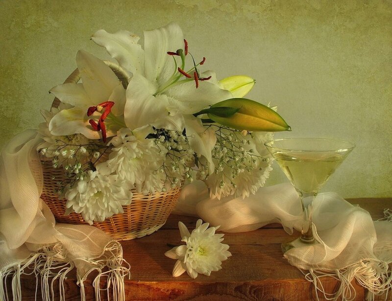 White Lilies in Basket