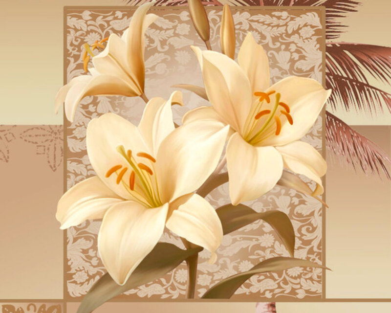 White Lilies in Bloom — Beige