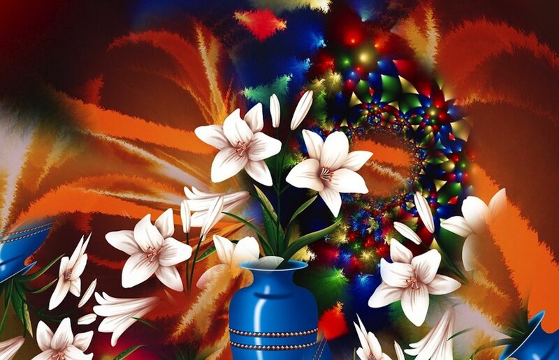White Lilies in Blue Vase