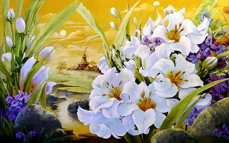 White Lilies in Garden — Yellow
