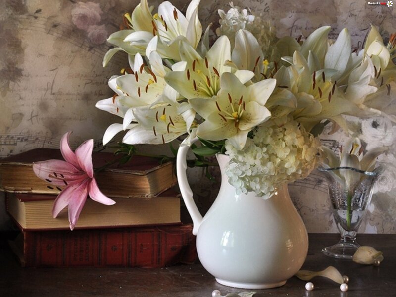 White Lilies in Pitcher — Serene, Photograph