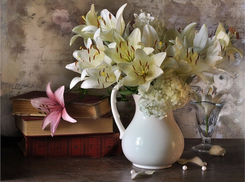 White Lilies in Pitcher — Serene