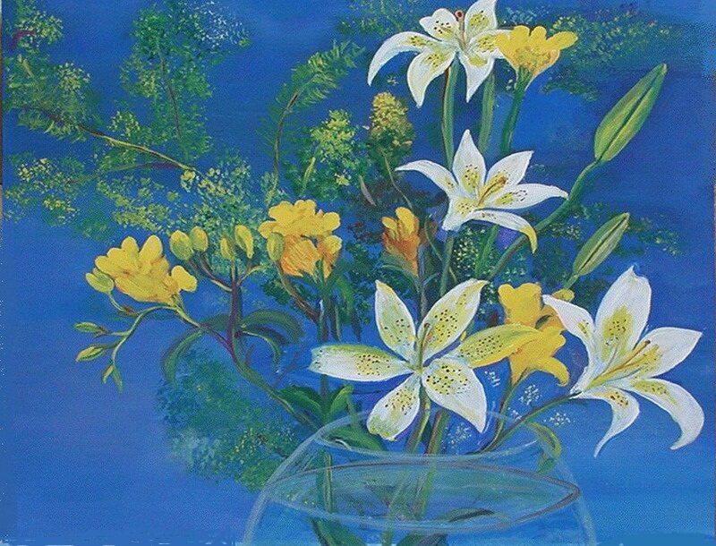 White Lilies in Vase — Blue, Serene