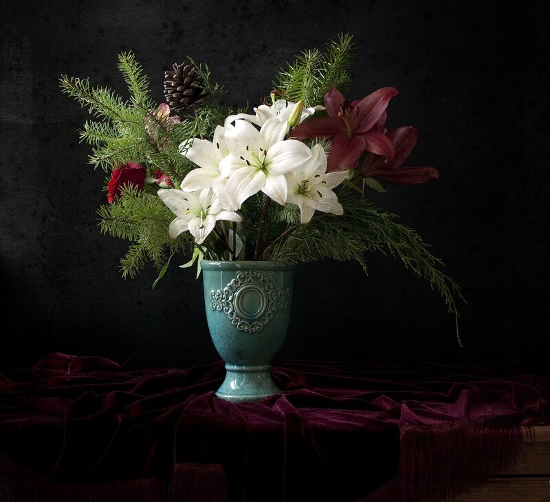 White Lilies in Vase — Dramatic