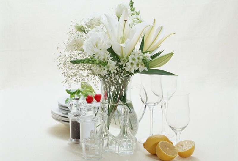 White Lilies in Vase — Serene, Photograph, Lemons