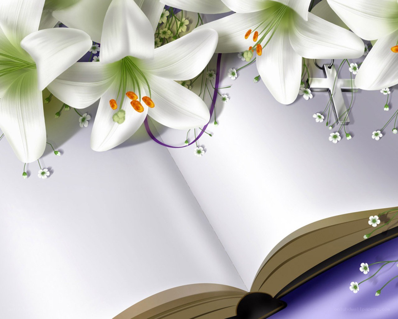 white lilies on open book