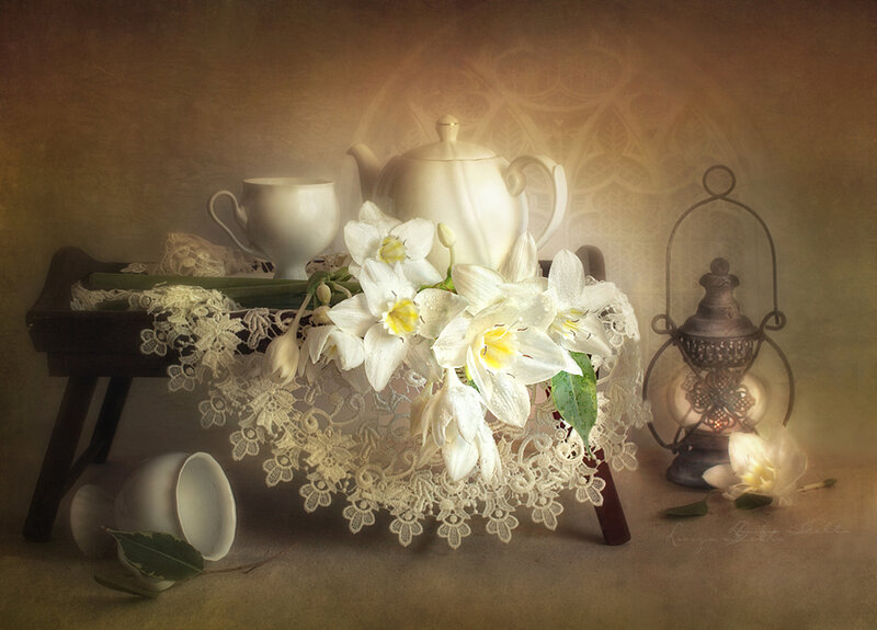 White Lilies on Tray
