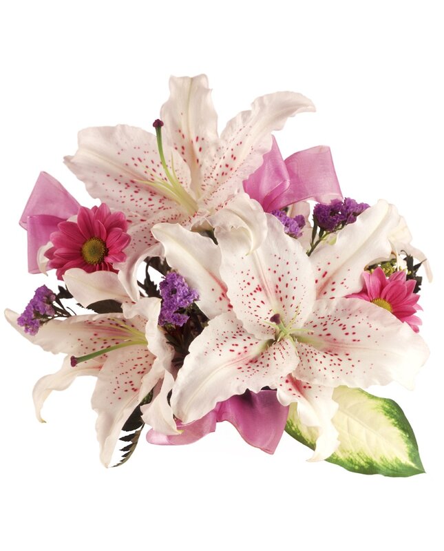 white lilies with pink accents