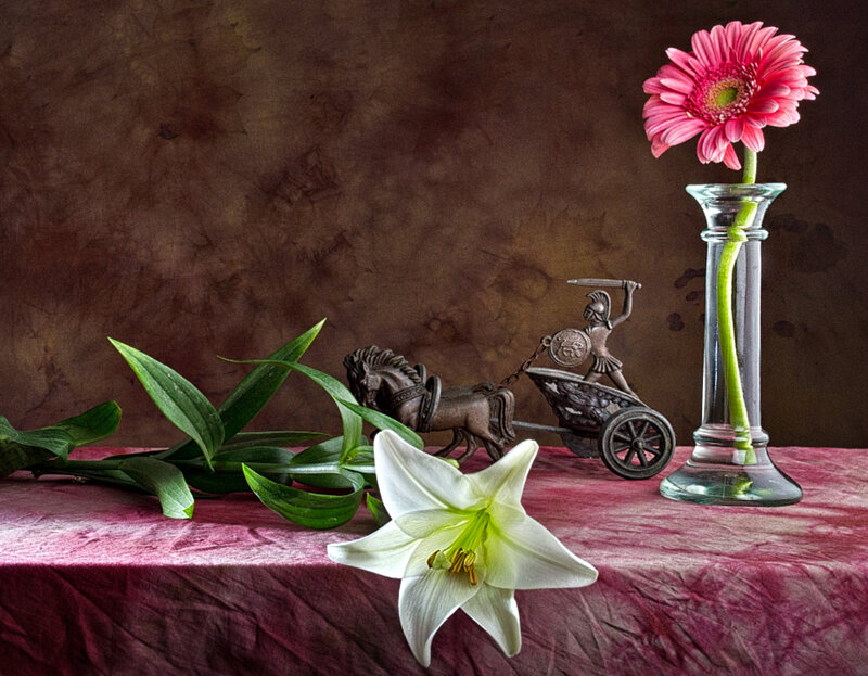 White Lily and Pink Flower