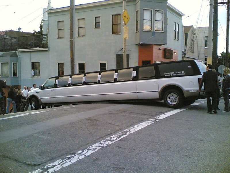 White limousine on a hill