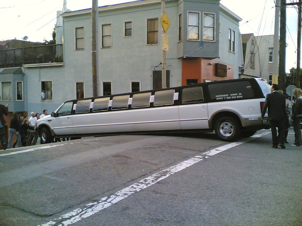 White limousine on a hill