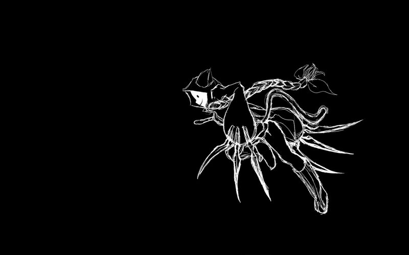 white line drawing of a creature