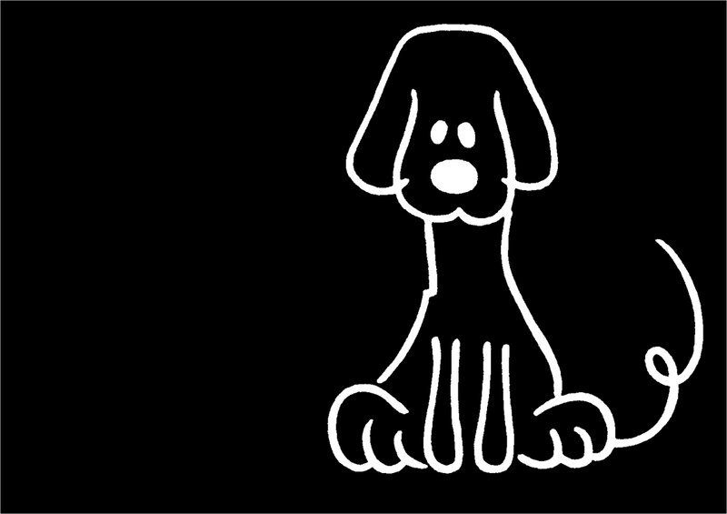 white line drawing of a dog