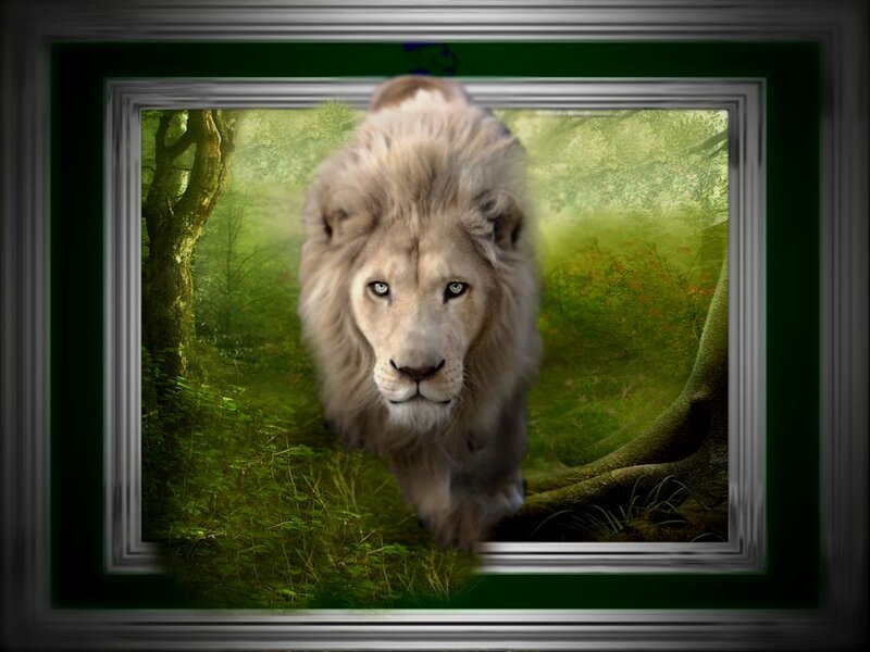 White Lion in Forest — Green