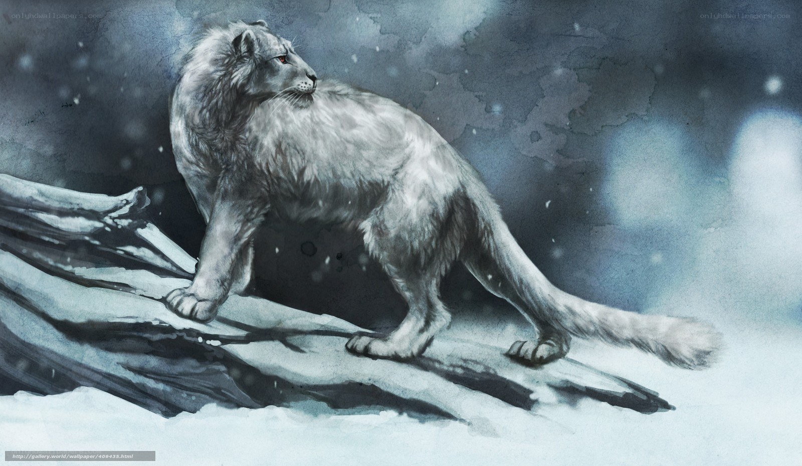 white lion in snow