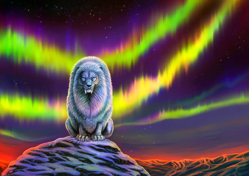 White Lion on Rock — Green