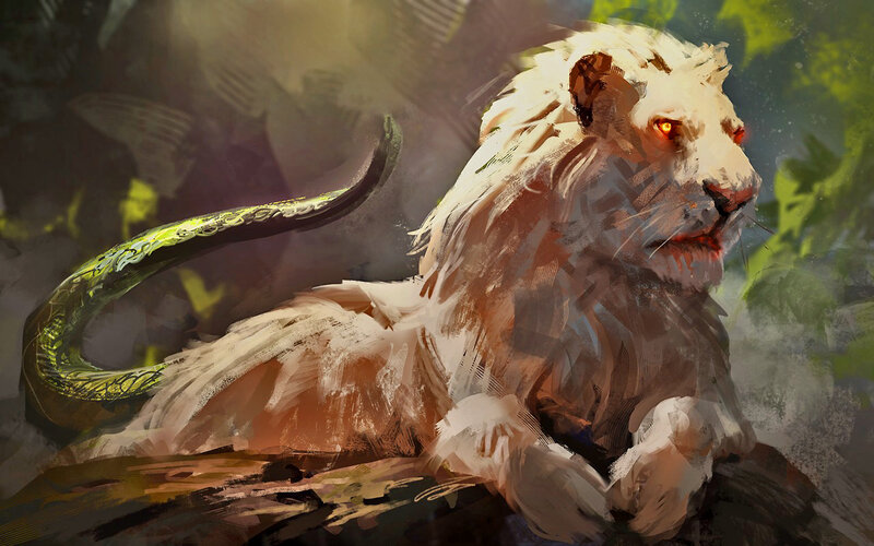 White Lion with Green Tail