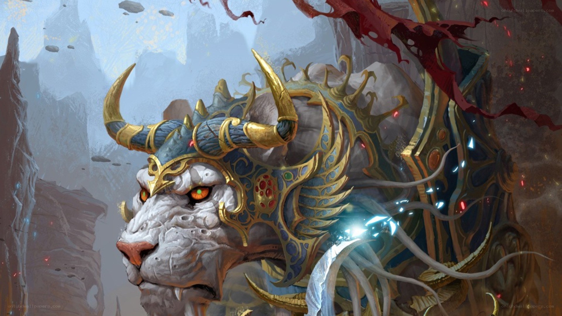 white lion with ornate armor