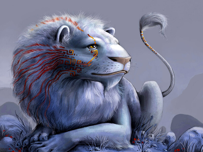 White Lion with Tattoos — Gray