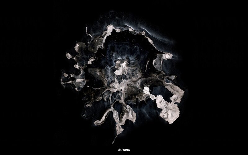 White Liquid Splatter — Black, Dramatic