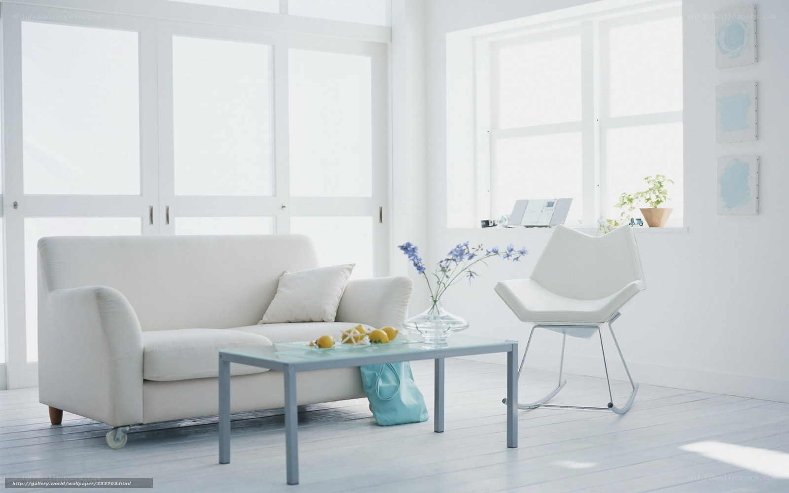 White living room with furniture