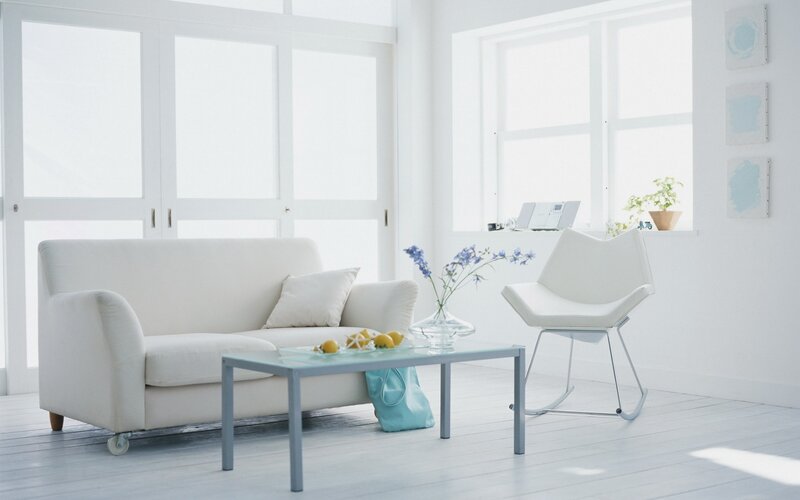 White living room with furniture