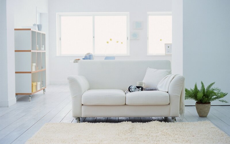 White living room with sofa