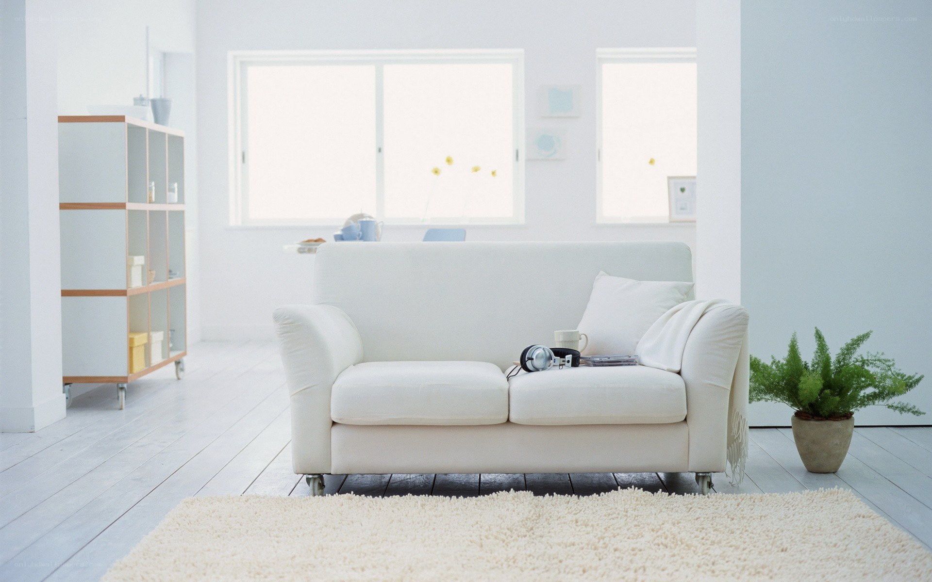 White living room with sofa