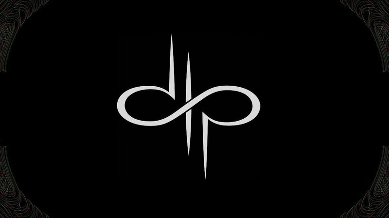 white logo on black background