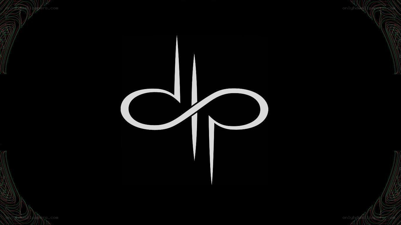 white logo on black background