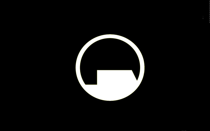 white logo on black background