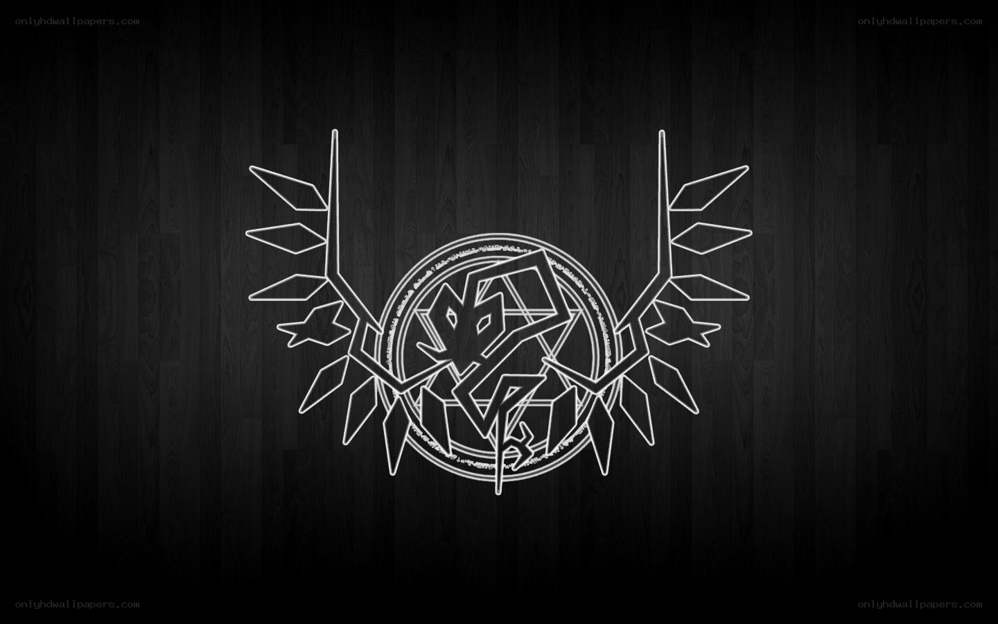 white logo on dark wood
