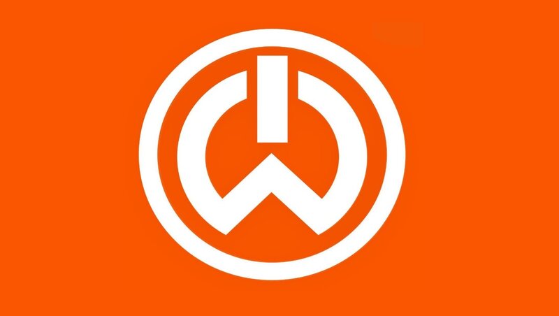 white logo on orange background
