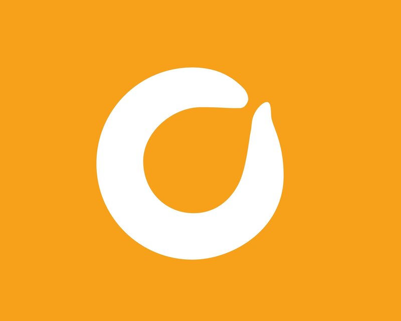 white logo on orange background