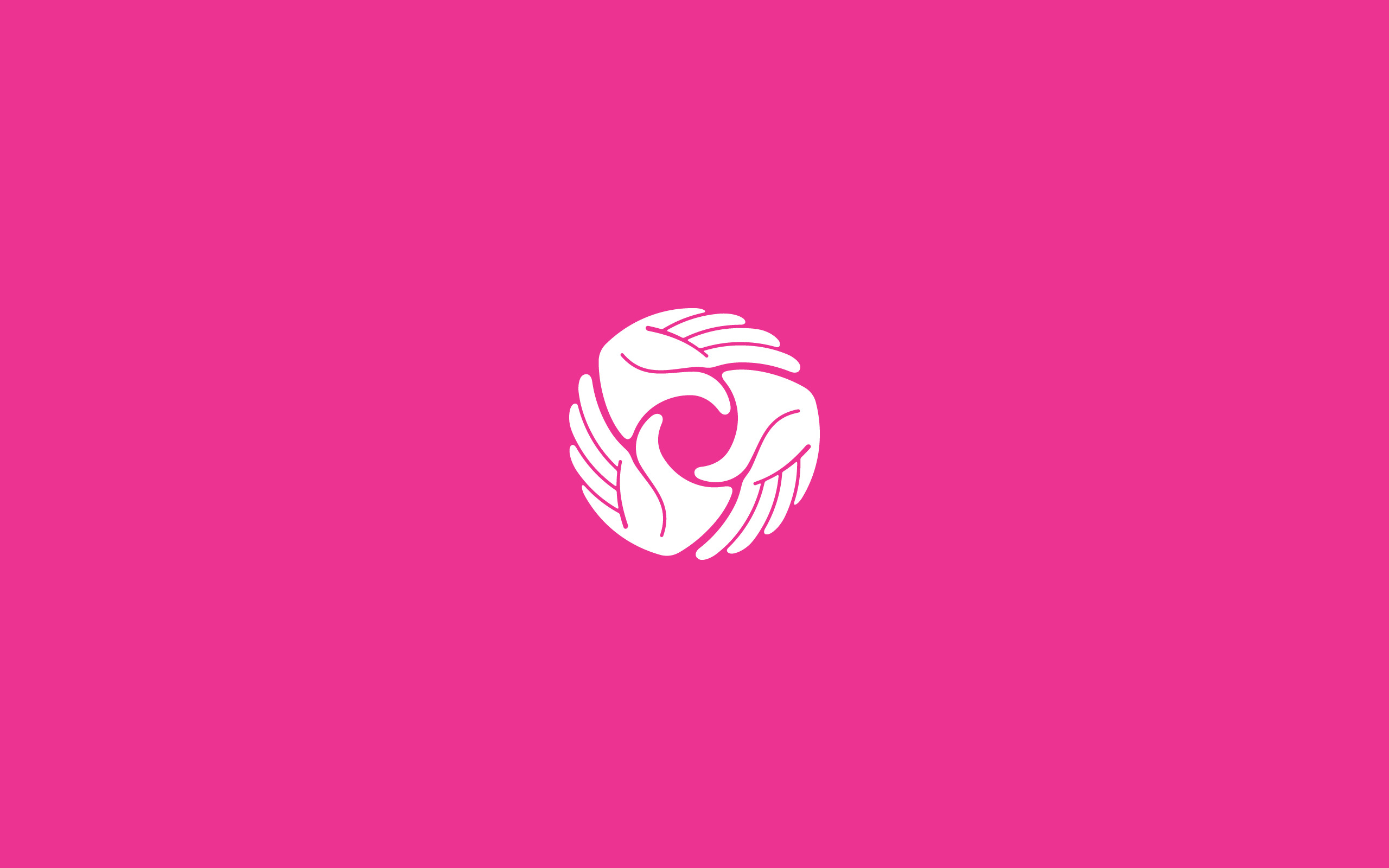 white logo on pink background