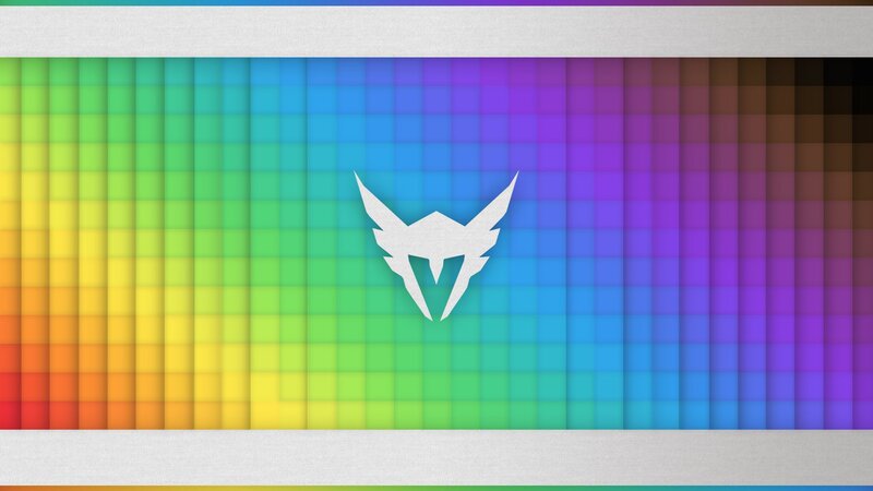 White Logo on Rainbow Grid
